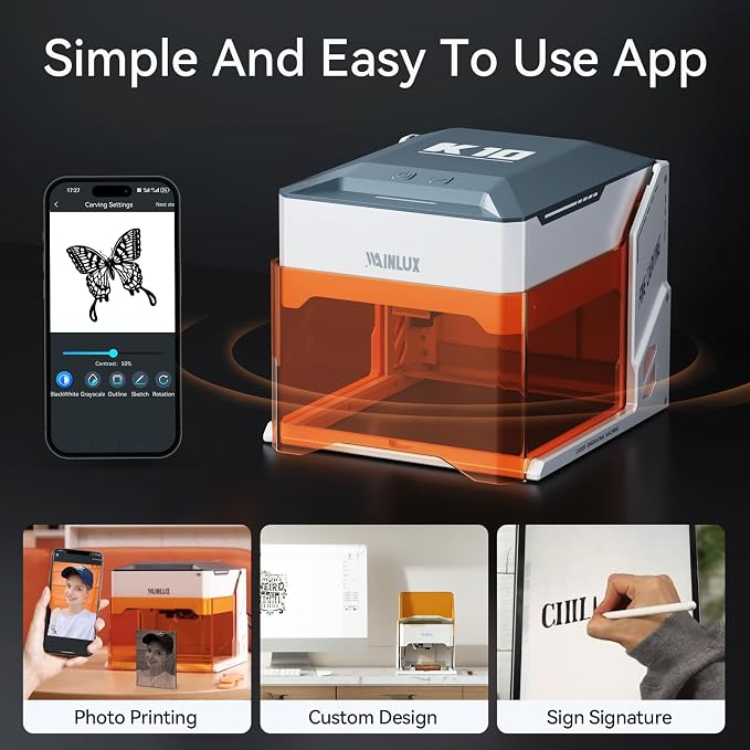 WAINLUXPRO Laser Engraver, 3000mW Engraving Machine, 0.01mm Precision, 80x80mm Work Area, WiFi & Offline Control, Class 1 Eye-Safe for Wood Leather Plastic Paper, DIY Tool