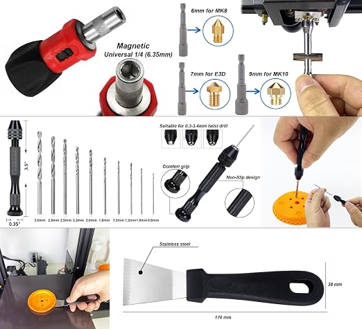 124Pcs 3D Printing Accessory Tools with Tool Bag for Remove/Trim and Finish 3D Print Includes Deburring Tool, Nozzle Cleaning, Removal Scrapers, Finishing Tools,etc.