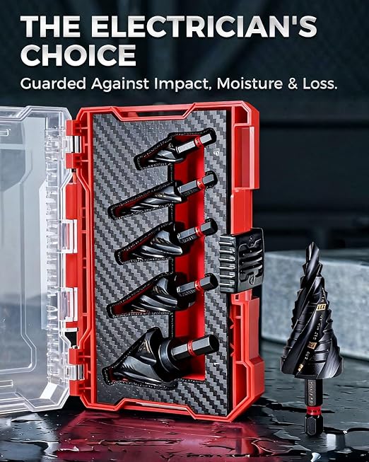 Step Drill Bit Set, 1/8~1-3/8" 5Pcs Four Spiral Flute AITIN Coated Step Bit | Versatile Size,Upgraded 3/8" Shank for Higher Torque,1/4" Hex Shank,for Metal, Stalinless Steel, Aluminum, Wood, Plastic