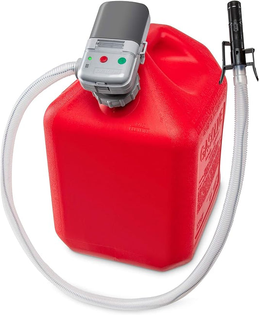 Deway Automatic Fuel Transfer Pump with Auto-Stop & Beeps When Tank Is Full, AA Battery Powered, Advanced Adapter Fits All Size Cans, Extra Long Hose, Portable Liquid Pump for Gasoline, Diesel & More