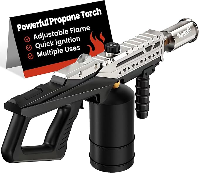 KOACKL Powerful Propane Torch Gun, Kitchen Torch with Adjustable Flame, Flamethrower Blow Torch Gun, Gas Welding Kits for BBQ, Searing, Camping & Charcoal Torch Lighter(Tank Not Included)