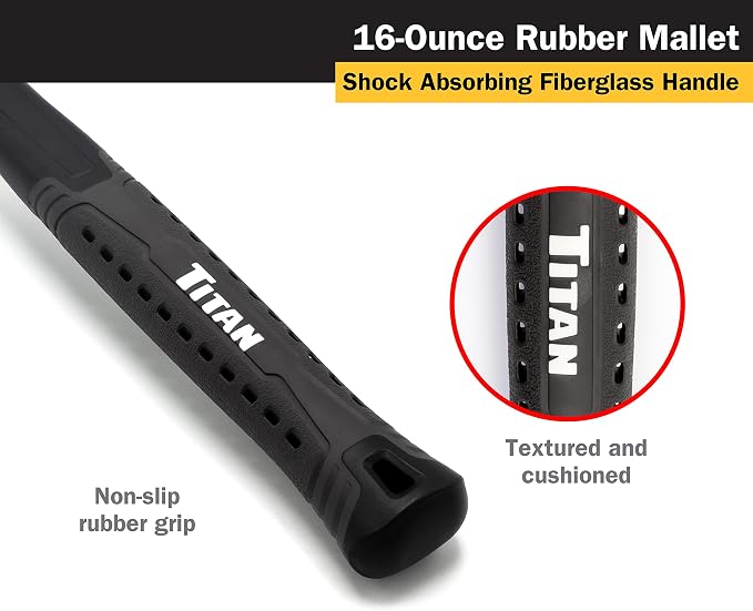 Titan 63220 2-Piece Rubber Mallet Set, Includes 16oz & 32oz with Non-marking Double-faced Solid Heads, Shock Absorbing Fiberglass Handles & Textured Grips