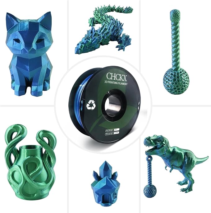 PLA 3D Printer Filament, Dual Color Silk PLA Filament, Dimensional Accuracy +/- 0.02 mm, 1 kg Spool(2.2lbs), 1.75 mm,Blue Green