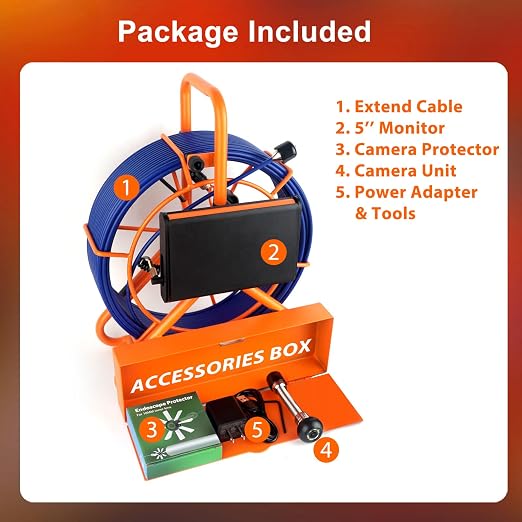 Sewer Camera 100FT/30M Pipe Inspection Borescope Endoscope Camera with Light 6 LEDs 5" IPS Screen 17MM Plumbing Snake 5000 Mah Battery,1080P High-Definition Industrial Sewer Camera