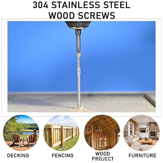 300pcs 304 Stainless Steel Deck Screws #10 x 2-1/2'' with Star Torx Drive Flat Head | Exterior Wood Structural Screws 2-1/2 Inch Rust Resistant Corrosion Resistance
