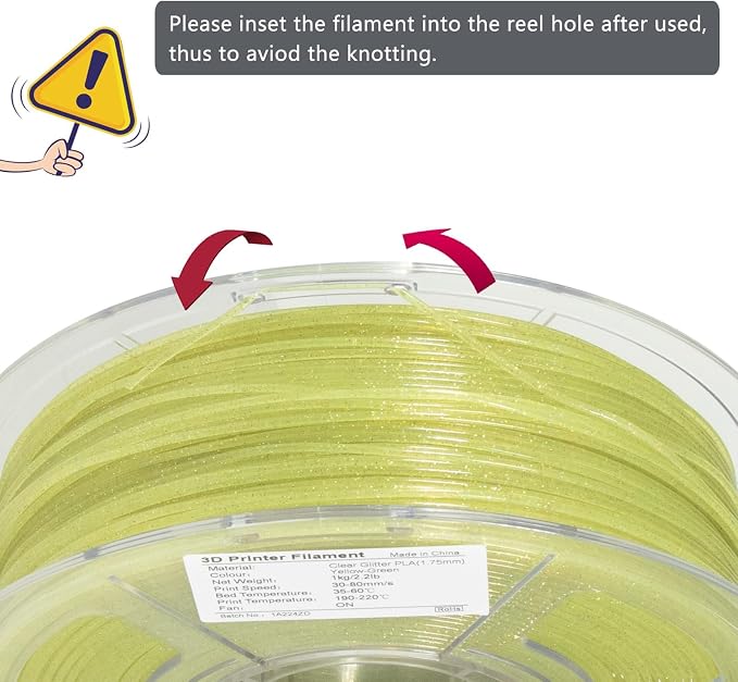 iSANMATE Clear PLA 3D Printer Filament, Transparent Glitter Yellow PLA, 1.75mm Filament 1KG/2.2lb
