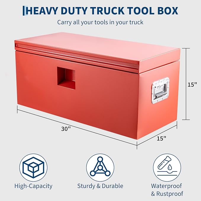 GarveeTech Truck Bed Tool Box Heavy Duty Steel Toolbox with Hydraulic-Assisted Lid, Drill-Proof Lock & Weatherproof Seal, Universal Mount for Pickup, Truck Bed, RV, Trailer