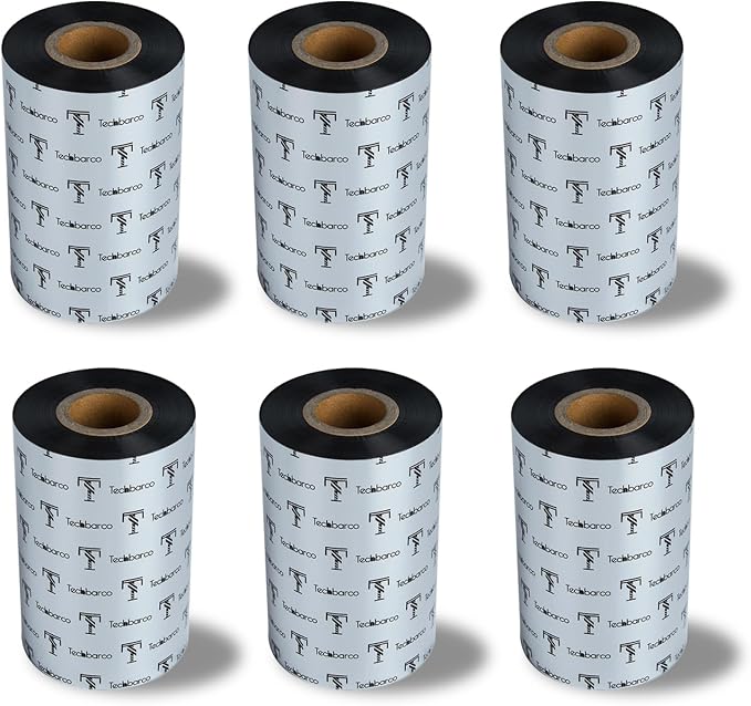 6 Rolls 4.02" x 984' Premium Enhanced Wax Thermal Transfer Ribbon, 102mm x 300m Black Industrial Barcode Label Printer Ribbon - Compatible with Zebra, TSC, GoDex, Citizen, 1" Core