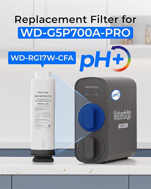 Waterdrop G5P700A-PRO-CF Filter, Replacement for G5P700A-PRO RO System | 6-Month Lifetime, Alkaline Minerals, NSF/ANSI 58 & 372 Certified, Easy and Quick Filter Replacement, Under-Sink RO Filter