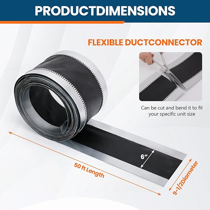 Vinyl Flexible Duct Connector – 9-1/2 x 50 ft PVC and Steel HVAC Ventilation Ducting, Heavy Duty Building Supplies for Home Improvement HVAC Duct Work