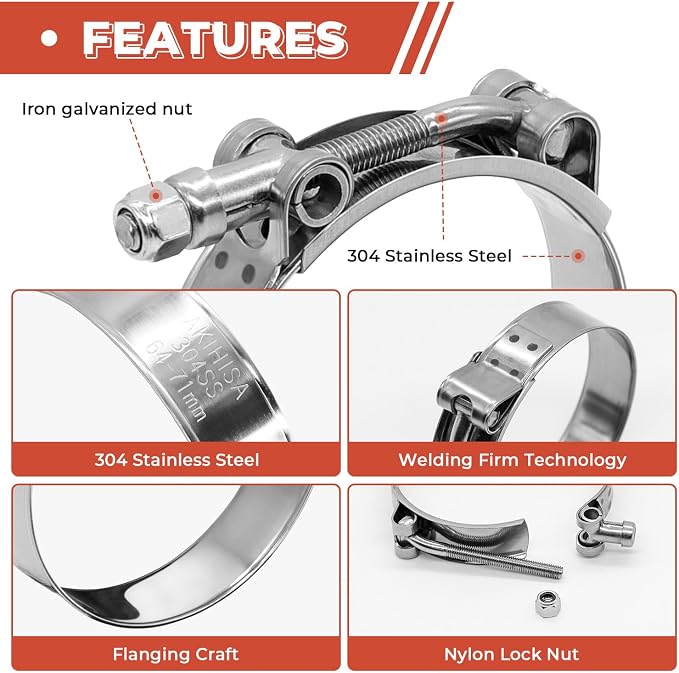 24 Pack 12 Size T-Bolt Hose Clamps, Stainless Steel_304 Working Range 28mm-116mm for 0.75" -4'' Hose ID, Turbo Intake Intercooler Clamp for Automotive