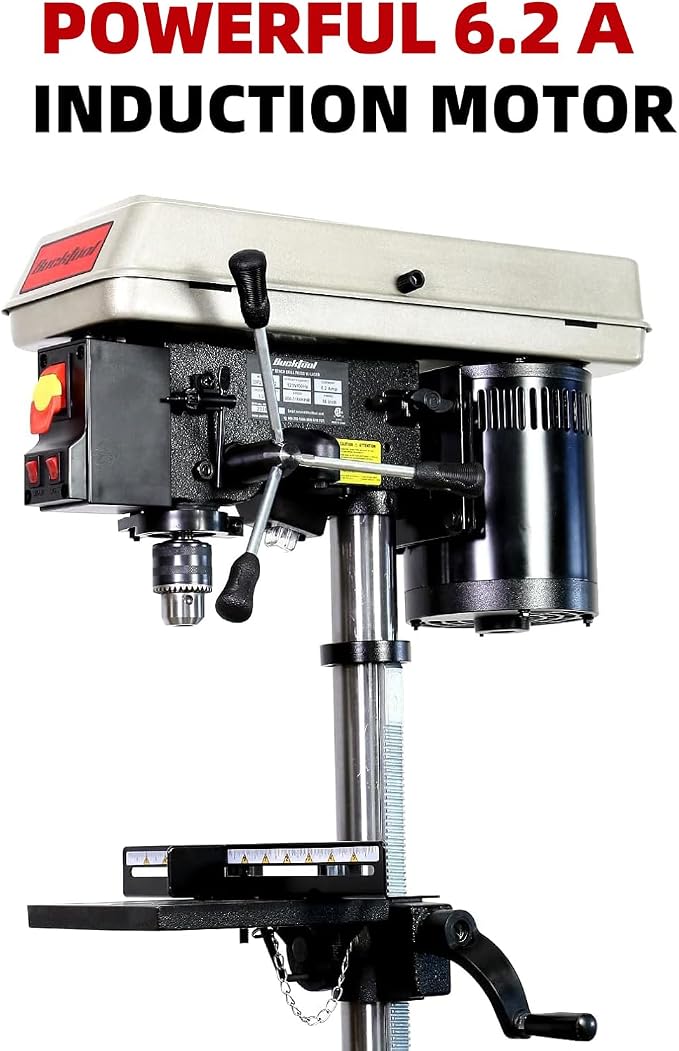 BUCKTOOL 10-Inch Drill Press 6.2 Amp 3/4 HP Bench Drill Press 5-Speed Benchtop Drilling Machine with LED Work Light