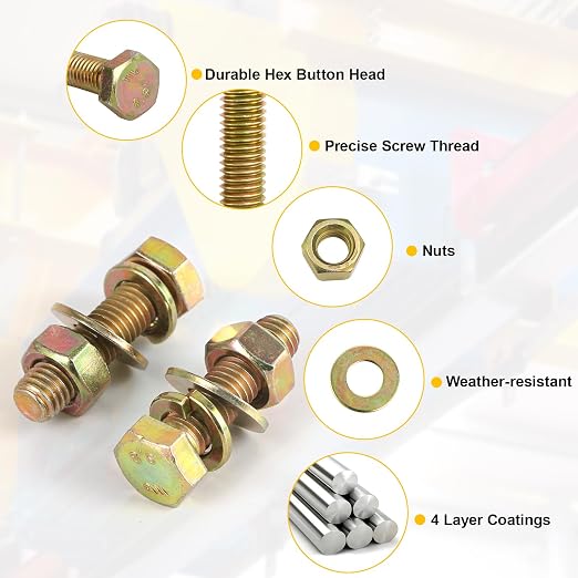 1004Pcs Grade 8.8 Metric Bolts Assortment, Hex Heavy Duty Bolts and Nuts Set, M6 M8 M10 (12mm to 45mm), Comes with 3 Bits（Yellow Zinc Plated）