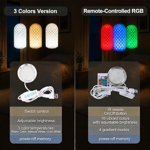 LED Lamp Kit 001 (6-Pack Set) – Includes 3PCS Three-Color LED Light + 3PCS 16-Color RGB Lights for Bambu Lab H2S/P2S/P1P/A1, 3D Printer DIY Lighting Kit, 5V USB, Adjustable Color & Brightness