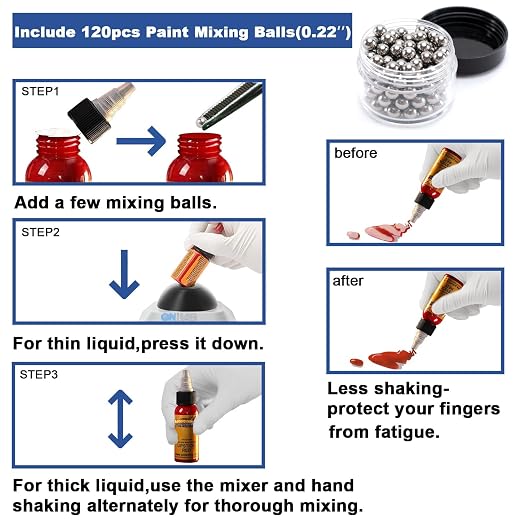 ONiLAB Mini Vortex Mixer with Touch Function, Lab Mixing, Nail Polish,Eyelash Adhesives and Acrylic Paints Mixing, Lab Vortexer with Sturdy Aluminum Cast Base，120pcs 7/32in Mixing Balls,Black