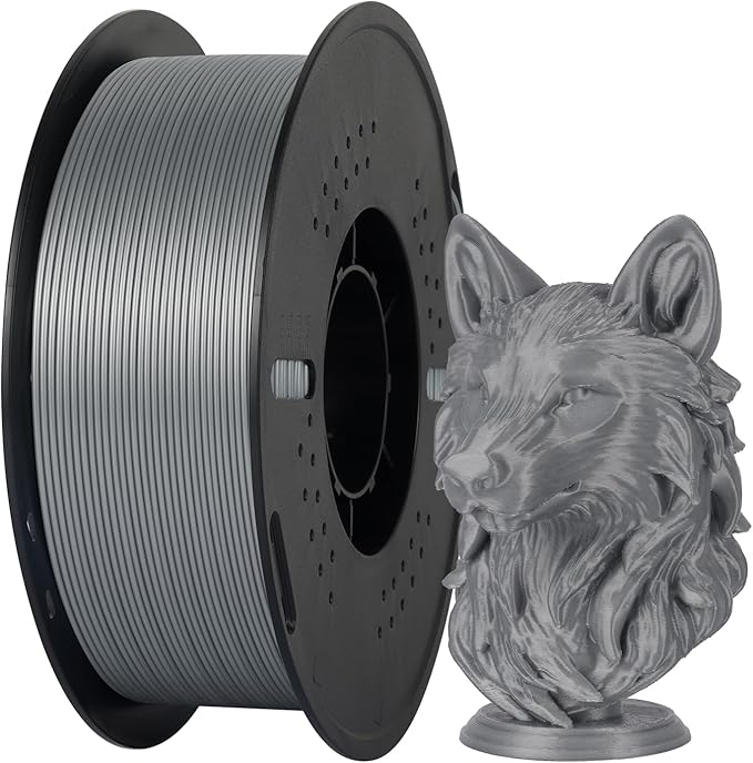 Kingroon PETG 3D Printer Filament, High Strength, Low Warping, Odorless, Dimensional Accuracy +/- 0.02 mm, 1kg Spool(2.2lbs), 1.75 mm, Brushed Silver