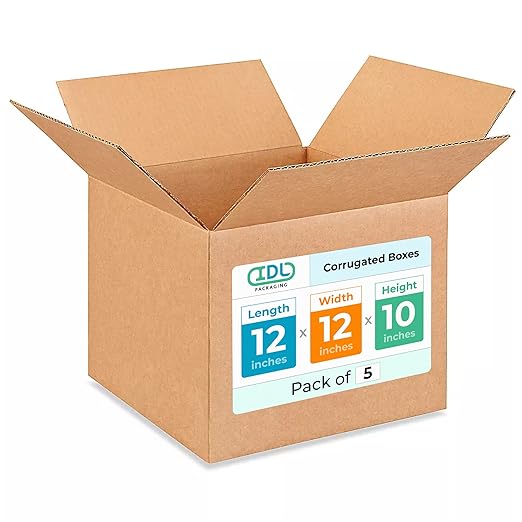 Medium Moving & Shipping Boxes 12 x 12 x 10 inches (5-Pack) - Extra Strength 200 lb vs Regular - USA-Made Corrugated Durable Boxes for Packaging - Medium Carton Box for USPS/FedEx by IDL Packaging
