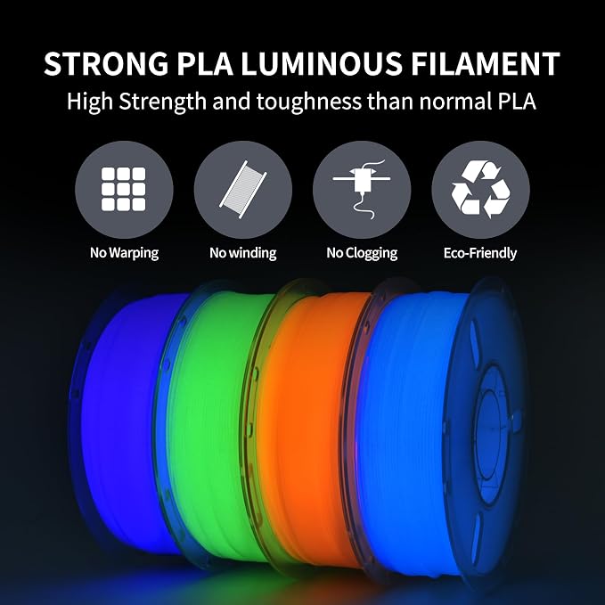 RAMBERY Glow in The Dark 3D Printer Filament Bundle Multicolour Blue Green Purple Orange PLA Filament 1.75mm Luminous 3D Printing Filament, 1kgX 4 Spools (8.81 lbs)