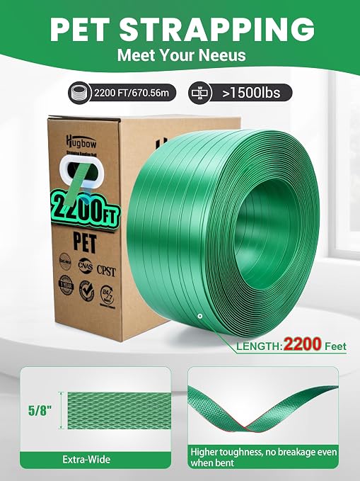 Banding Strapping Kit, Heavy Duty Pallet Packaging Kit with >1500lbs 5/8" x 2200' PET Strapping Roll, 700 Metal Seals, 200 Corner Protectors, Strapping Tensioner, Banding Sealer Tool