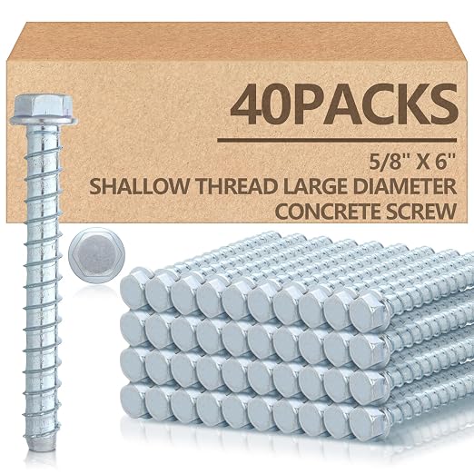Tandefio 40 Pack 5/8" x 6" Concrete Screw Anchors Galvanized Large Diameter Heavy Duty Plated Concrete Anchors for Masonry Brick Anchoring Block Decking Framing Hex Drive