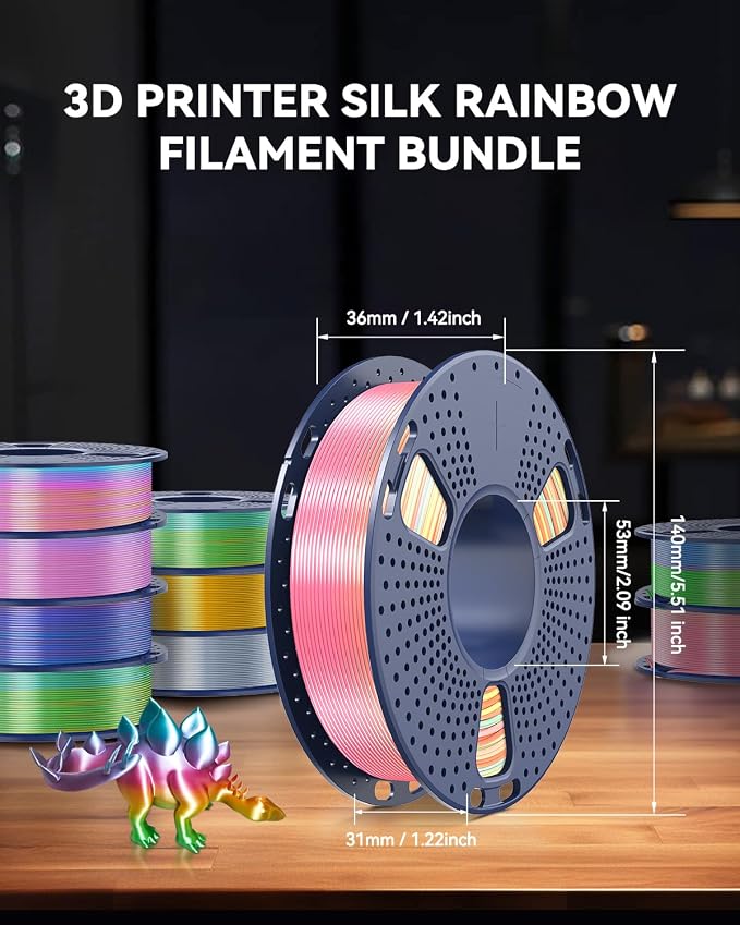 JAYO 3D Printer Filament Bundle, PLA Silk Filament Bundle Multicolor, Shiny Silk PLA Filament 1.75mm, Fast Color Change Rainbow, 250g Spool, 8 Rolls, 2kg in Total