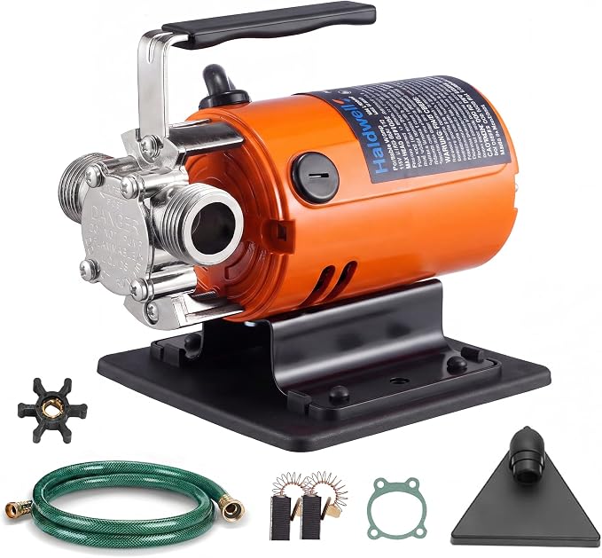 HoldwellS Water Transfer Pump 115V AC, 360 GPH, 1/10HP, 46FT High-Lift | Utility Pump, Portable Electric Water Pump with Water Hose Kit, Incl. Carbon Brushes, Impeller etc, For Water Removal
