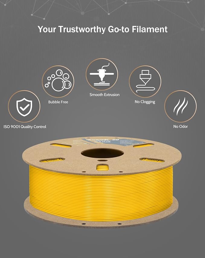 DURAMIC 3D PLA+ Printer Filament 1.75mm PLA Plus Neatly 2Kg Spool(2.2lbs) | PLA Pro Tougher and Stronger, Dimensional Accuracy Probability +/- 0.02mm Yellow