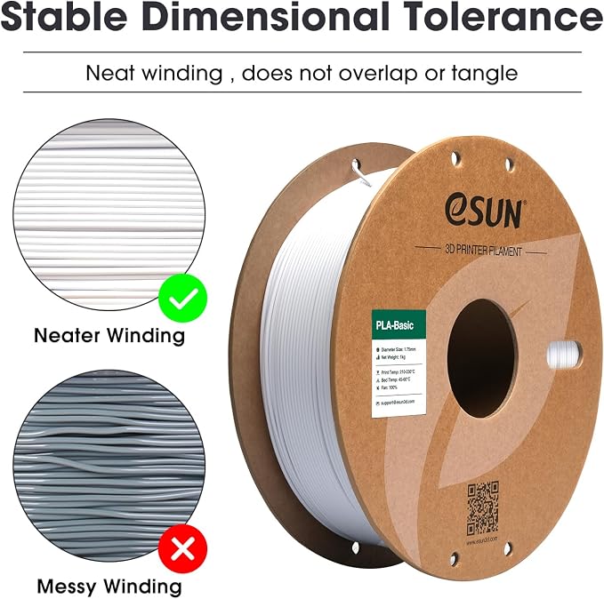 eSUN PLA Basic Filament 1.75mm, 3D Printer Filament High Speed PLA for Fast Printing, 1KG Spool (2.2 LBS) 3D Printing Filament for High Speed 3D Printers, Cold White