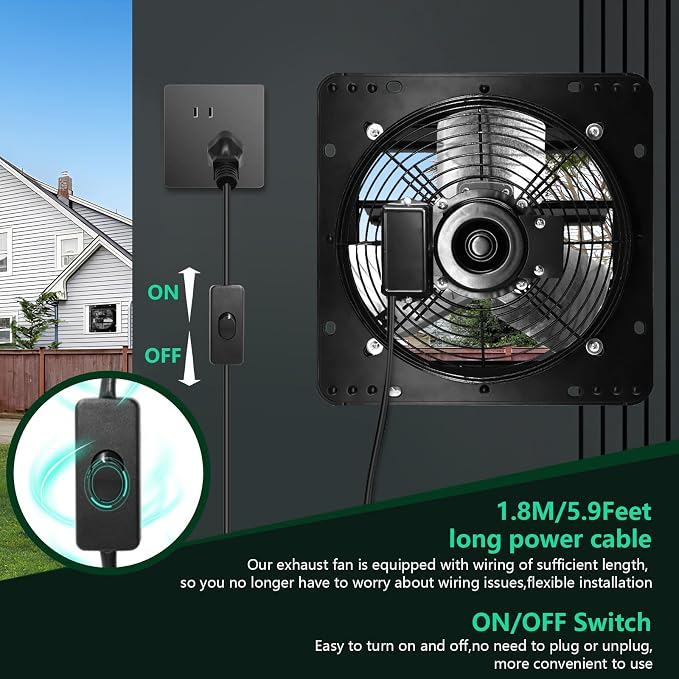 14 Inch Shutter Exhaust Fan,Wall Mount Louvered Exhaust Fan with ON/OFF Switch, Vent Fan for Greenhouse, Garage, Gable, Barn, Shed,Chicken Coops Ventilation Fans 1088 CFM,1750RPM