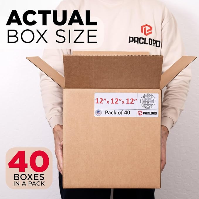 Medium Cardboard Boxes 12"L x 12"W x 12"H (Pack of 40) - USA-Made Packing Boxes for Moving, Shipping, or Storage - USPS, UPS, FedEx Approved - Professional Packing Supplies for Moving | USA-Made Packing Boxes for Moving, Shipping, or Storage - USPS, UP...