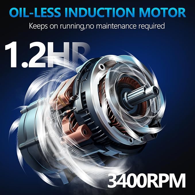 Quiet Oil-Free Air Compressor, 68 dB, 2.8 CFM @ 90 PSI, 5 Gallon Air Tank | Electric Steel Tank Compressor for Woodworking, Nailing, Garage, Car Inflation and Pneumatic Tools, Includes Air Hose Kit
