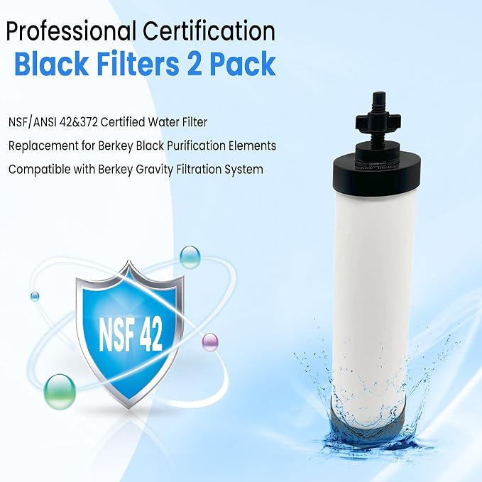 【Upgraded】Virego Ceramic Filter Silver Infused, Replacement for BB9-2 Water Filter, Repeatable Cleaning Filters Compatible with Berkey Gravity Filtration System, Certified by NSF/ANSI 42 (Pack of 2)