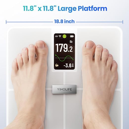 Smart Scale for Body Weight, BMI, Body Fat, Muscle Mass, Digital Bathroom Weight Scale with 4.3" Color Display, 20 Body Composition Scale, High Accurate Wi-Fi & Bluetooth Scale 400 lbs, 11.8"