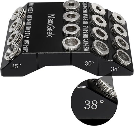 MaxxGeek Drill Guide for 30 38 45 90 Degree Angled and Straight Holes, Added 38 Degree Portable Drill Guide for Deck Stair Handrail and Horizontal Cable Wood Post （without Drill Bit）