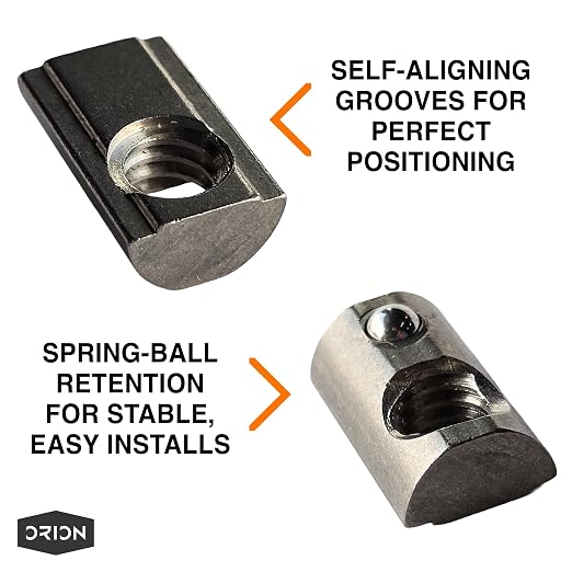 15 Series 1/4"-20 Stainless Steel Self-Aligning Roll-in T-Nuts with Ball Spring (25-Pack) – 8020-Compatible T Slot Hardware for Aluminum Extrusion