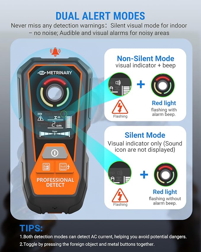 Stud Finder Wall Scanner, 6 in 1 Rechargeable Stud Finder Tool with LCD Display Sound Alarm Wood Beam Detector with Positioning Hole Locate Center and Edge of Metal AC Wires Studs Joist Pipe
