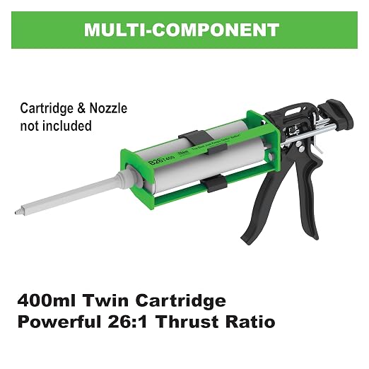 Albion Engineering Company B26T400 400 Series B-Line Manual Multi-Component Cartridge Epoxy Adhesive Gun, 1:1 Ratio (200 x 200 ml) & 2:1 Ratio (200 x 100 ml), Black/Green