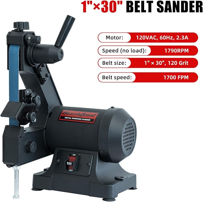 Bucktool 2.3A Belt Sander, 1×30 Inch Low-Speed Belt Sander with Knife Sharpening Angle Guide, 1790 RPM Metal Sander for Knife Making & Metalworking