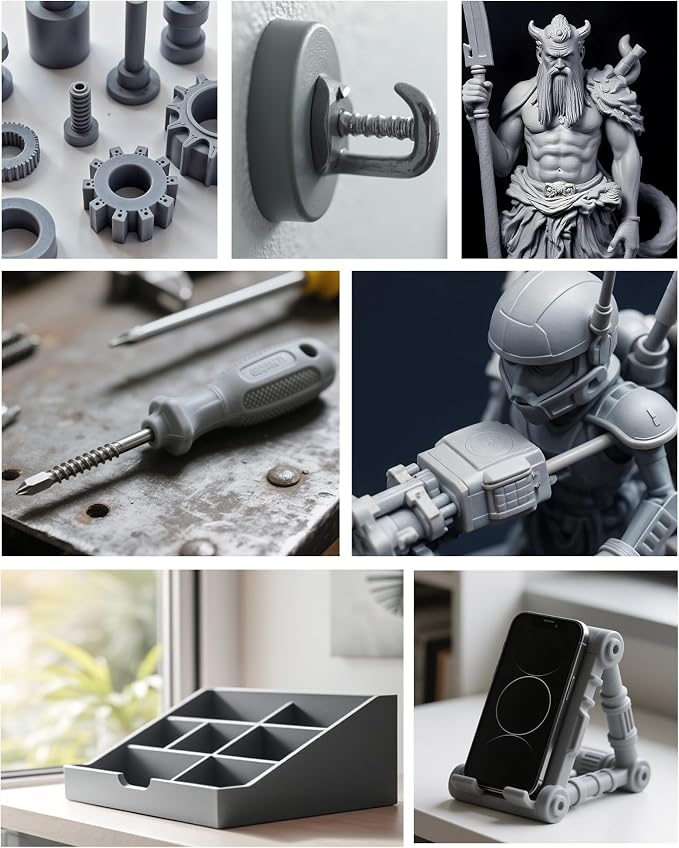 Inslogic Tough 3D Printer Resin, High Strength and Scratch-Resistant Matte Finish, Durable and Flexible, 405nm UV-Curing Resin for LCD, DLP, SLA 3D Printing, 1kg Gray