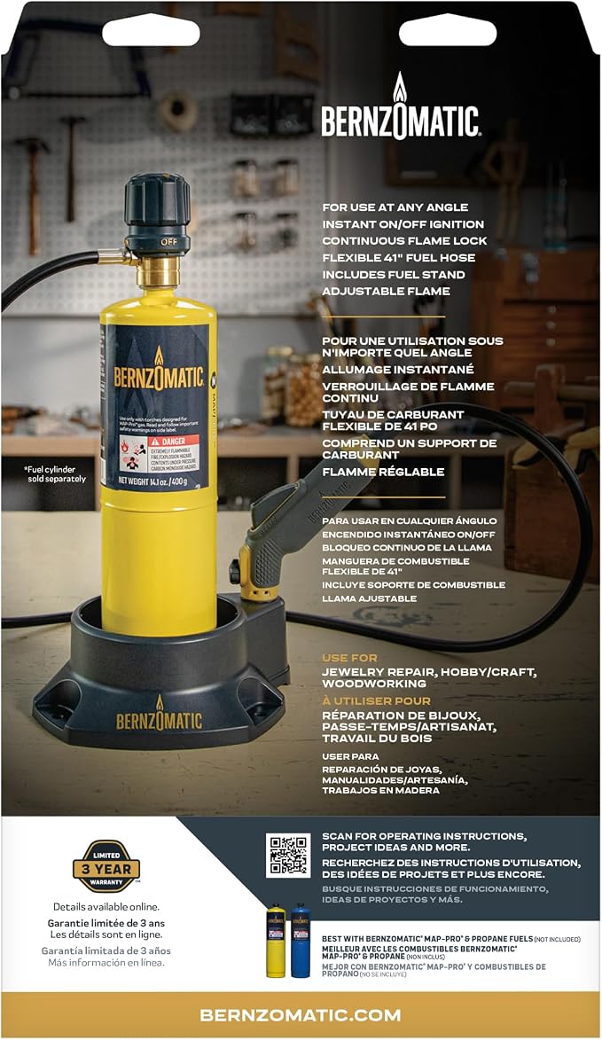 Bernzomatic FirePoint Creator Tool, Precision Flame Hand Torch for use with Bernzomatic MAP-Pro or Propane Fuel (Firepoint Tool) | Adjustable Precision Flame, 41 Hose, Fuel Stand and Torch Dock, Compatible with Map-Pro and 14.1/16 Propane, 3-Yr Warranty