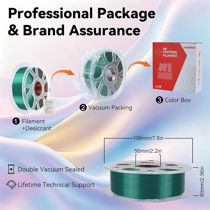 Kingroon PLA Filament, Multicolor Silk PLA Filament, Tri Color 3D Printer Filament, 1.75 mm, Dimensional Accuracy +/- 0.03 mm, 1kg Spool(2.2lbs), Green Purple Copper