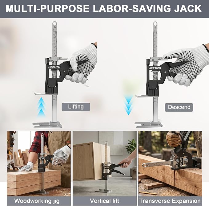 Labor Saving Arm Jack 2 Pack, 440 LBS Load Capacity Multi-Purpose Height Adjustable Lifting Tool, Handheld Furniture Lifter Furniture Jacks for Door Installation, Floor Tile Alignment, Cabinet Moving