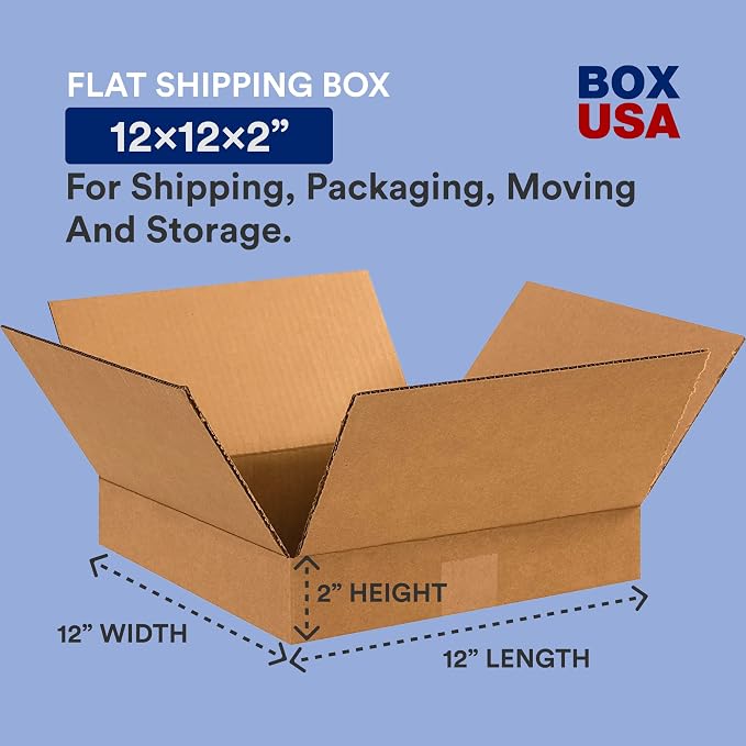 AVIDITI Shipping Boxes Medium 12"L x 12"W x 2"H, 25-Pack | Corrugated Cardboard Box for Packing, Moving and Storage 12x12x2