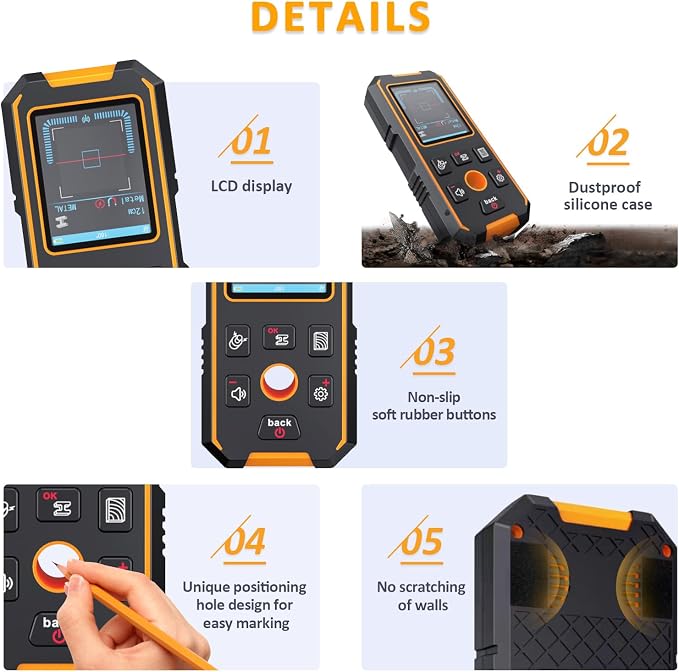 Stud Finder Wall Scanner with Modes for Metal, Wood and AC Wire, HD LCD Display Lithium Battery, Studs Detector Upgraded Smart Sensor Accurate Detection Audio Alarm