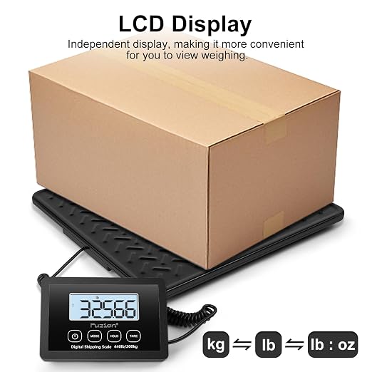 Fuzion Shipping Scale, 440LB x 10g High Accuracy Digital Postal Scale | Durable Alloy Steel Platform, Heavy Duty Scale for Packages, Luggage, Large Floor Scale Battery and AC Adapter Included