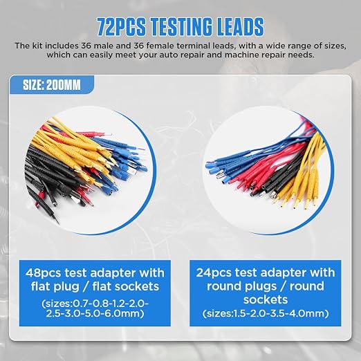 Multimeter Test Leads Kit 104PCS Multimeter Leads Kit Multi Function Electrical Back Probe Kit Efficient Automotive Circuit Test Leads Kit Relay Wire Terminal Test Diagnostic Tool with Alligator Clips