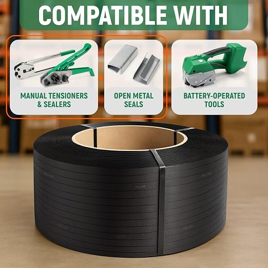 1/2" x 7200' Heavy-Duty Polypropylene (PP) Strapping Coil 0.031" Thick | 0.031" Thick Banding Strap, 8" x 8" Core, 600 lbs Break Strength - For Bundling and Packaging - Flexible, Weather Resistant