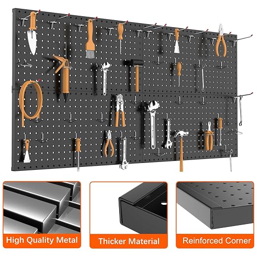 TORACK 4-Pack 12x24 inch Metal Pegboard Panels for Wall, Garage Tools Pegboard for Workbench, Modular Peg Board, Tool Organizer Board for Pegs(Black)