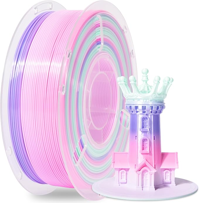 RAMBERY 3D Printer Filament 1.75mm Silk Rainbow PLA Filament Fast Color Change Multi-Color 3D Printing Filament, Pink Purple Mint Green, 1kg(2.2lbs)