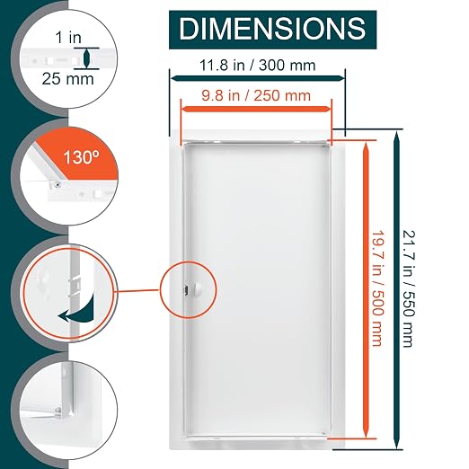 10" x 20" White Metal Access Panel - Wall Access Panel for Drywall - Hidden Wire Cover for Wall Covering Panels - Plumbing, Electricity, Heating Alarm, Bathroom, Dry Wall Hole Cover